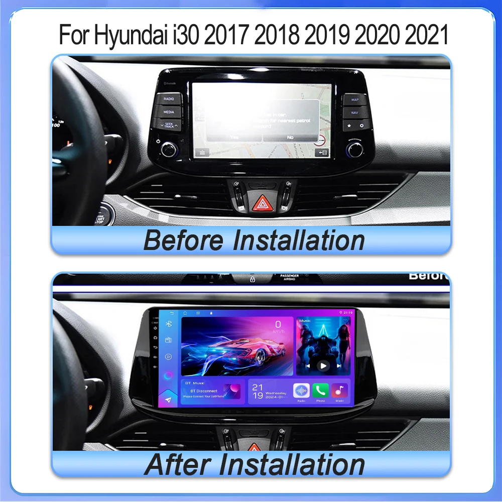 Android 15 para hyundai i30 2017 2018 2019 2020 2021 wifi multimídia carro player gps navegação estéreo tela de rádio automático não 2 din