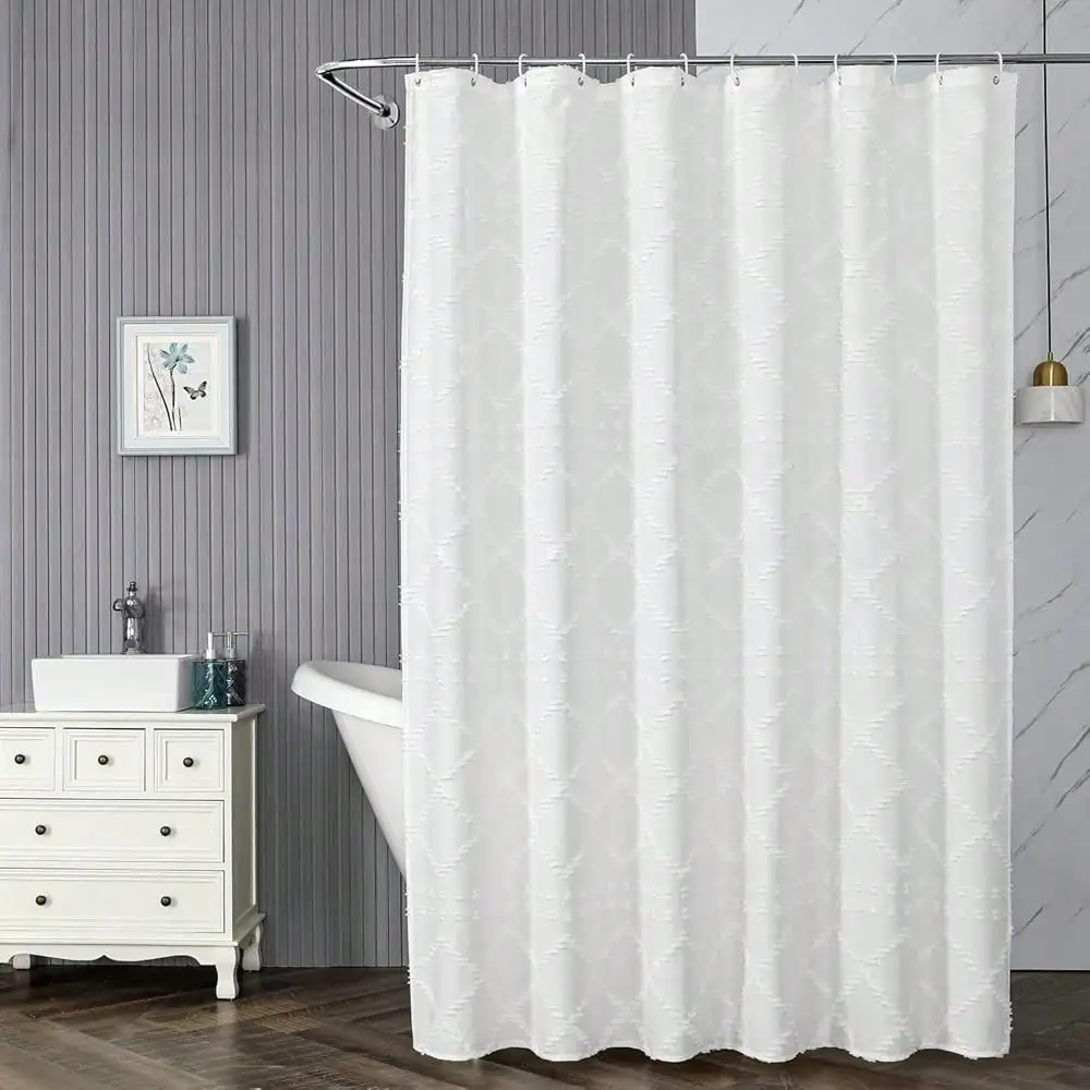 

Boho Shower Curtains For Bathroom, Long Farmhouse Shower Curtains 72x84 Inches, Shabby Chic Chenille Tufted Minimal Geometric Decorative Shower Curtains Set With 12 Hooks, Waterproof