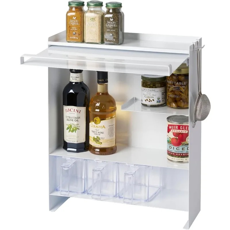 Home Tower Seasoning Condiments Spice Rack With Door, Large Kitchen Multi-Tier Metal Shelves - Steel