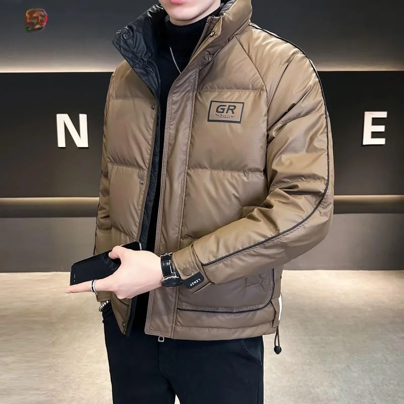 

Pierre Cardin Men's Winter Puffer Jaet Thiened Stand Collar Casual Anti-Cold Wear PU Fabric White Du down Filling