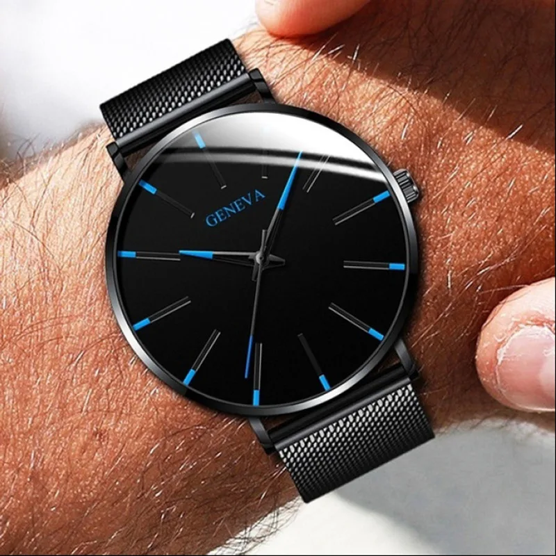 Minimalist Men Steel Wristwatch Fashion Leisure Male Cool Black Quartz Wristwatch Masculino Relogio Exquisite Clock Relojes