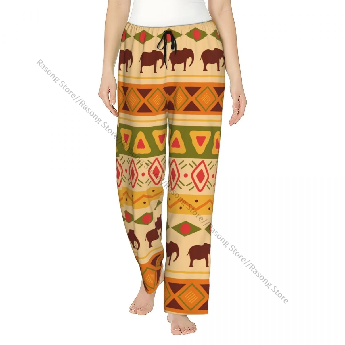 

African Pattern Women Sleep Pants Warm Flannel Lounge Pants for Winter Nights