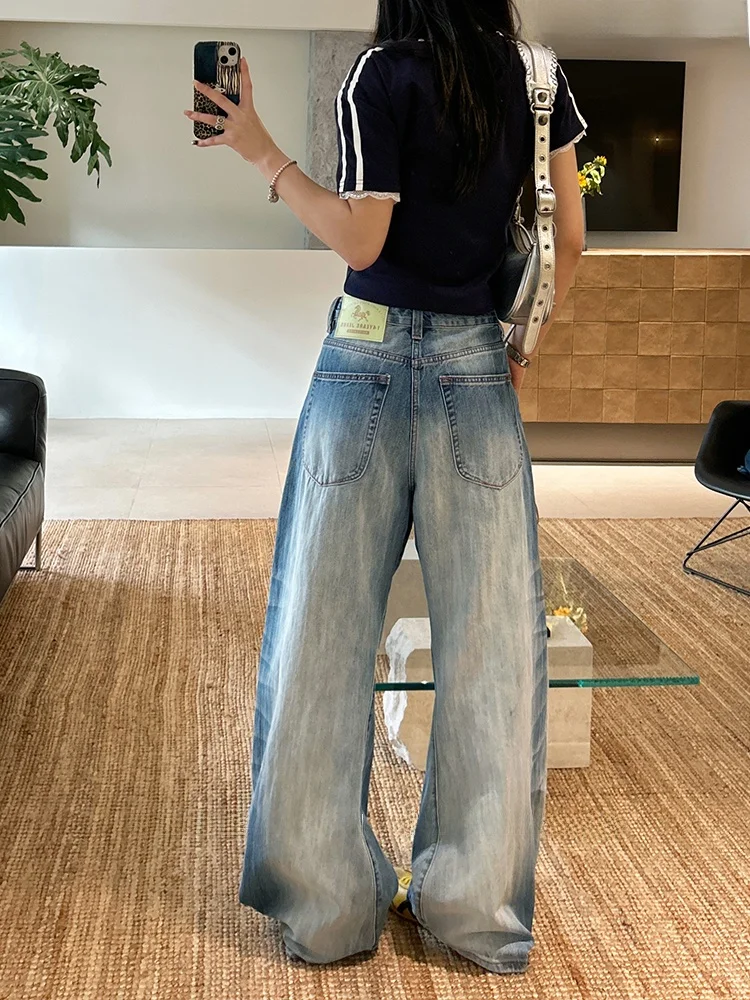 

Женские джинсы с высокой талией и широкими штанинами, весна 2026, светло-голубые, свободный крой, с карманами, удобные для повседневной носки