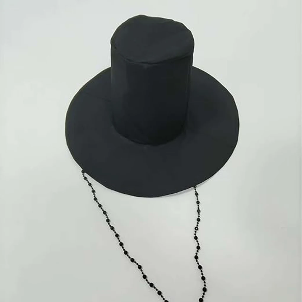 Jinu Hat Korean Men's Traditional Dynasty Black Hat Hunter Hat with Bead Chain Idol Role Traditional for Halloween