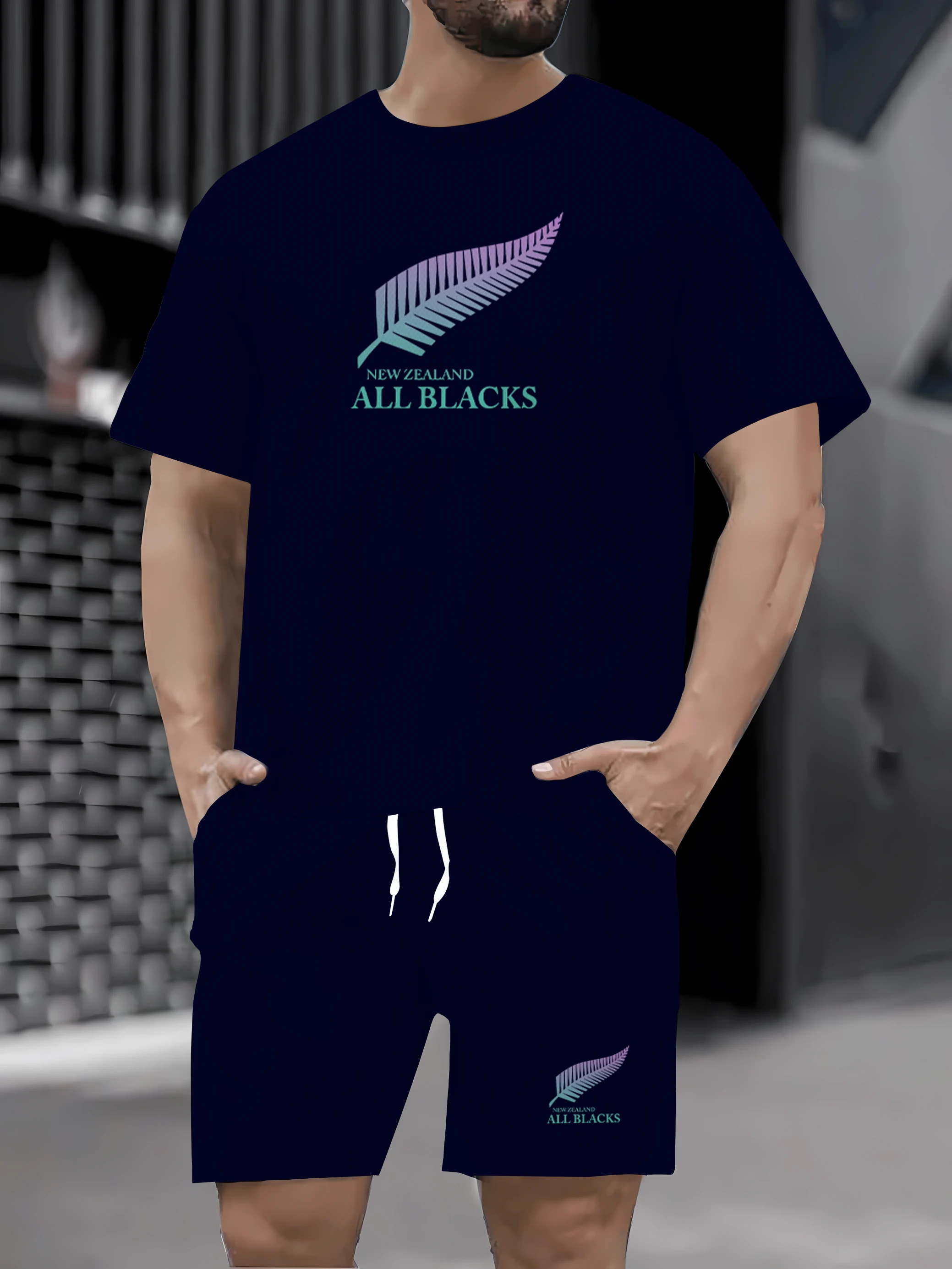 

Летняя мужская спортивная одежда из двух частей 2025 года, комплект из футболки и брюк с короткими рукавами, спортивная одежда для бега и фитнеса