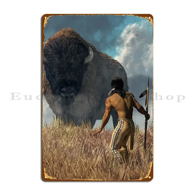 The Hunter And The Buffalo Metal Plaque Poster Party Classic Club Bar Designing Wall Plaque Tin Sign Poster