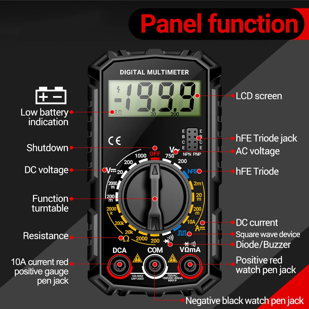 Digitales Multimeter, Spannungsprüfer, Voltmeter, SZ06, SZ308, TRMS, 2000, Zählungen, automatische Bereichswahl, Ohm, Volt, Amperemeter, Messung von AC/DC-Spannung – Detail 19