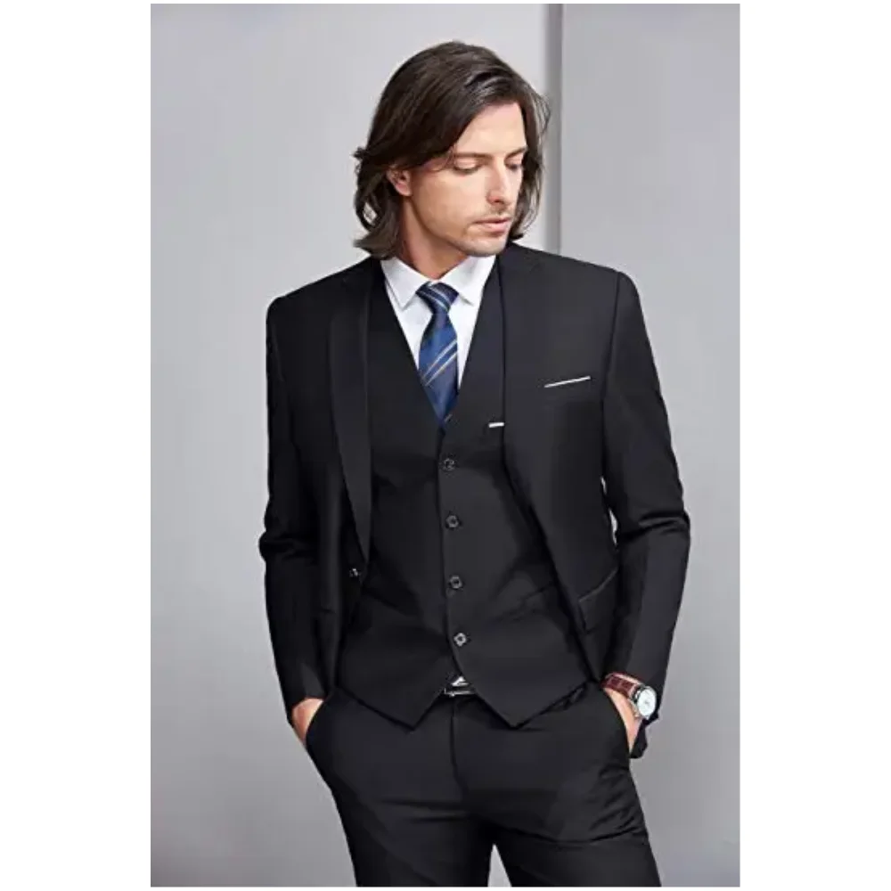 

Top Selling Custom Mens Suits 3 Pieces Business Tuxedos Wedding Groomsmen Terno Masculino Men Suit (Jacket+Pant+Vest+Tie)
