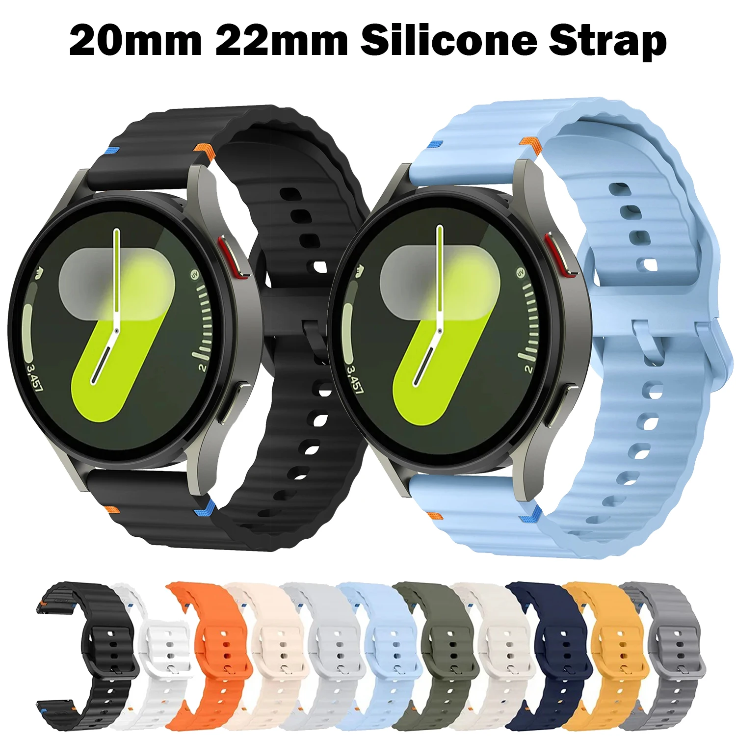 Bracelet de montre en silicone souple 20 mm 22 mm pour Samsung Galaxy Watch 7 6 5 4 40 mm 44 mm 6 Classic 43 mm 47 mm Huawei Watch GT4 Pro