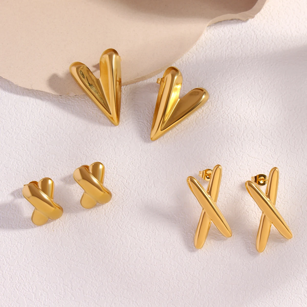 Stainless Steel Irregular Heart Stud Earrings for Women Minimalist X Earrings Gold Plated Fashion Waterproof Daily Jewelry