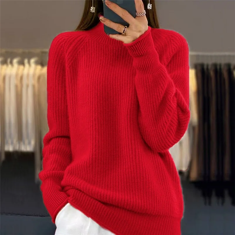 Women Causal Long Sleeve Solid Color Simple Knitted Winter Elegant Loose Sweater Autumn Fashion Turtleneck Soft Pullover Jumper