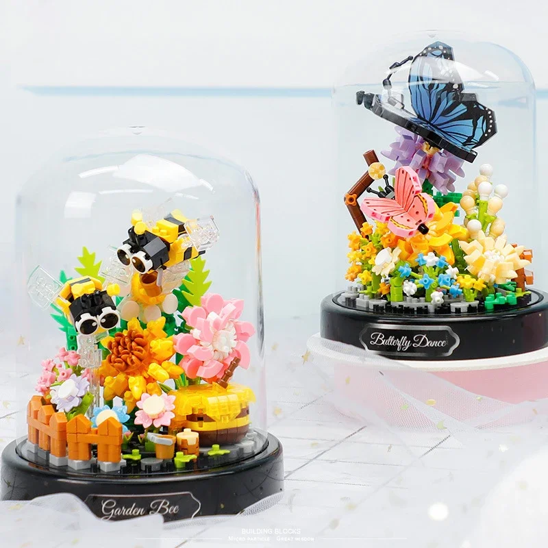 

Creative Bonsai Series Simulation Butterfly Bee Dust Cover Desktop Decoration Building Blocks Bricks Toys Gifts