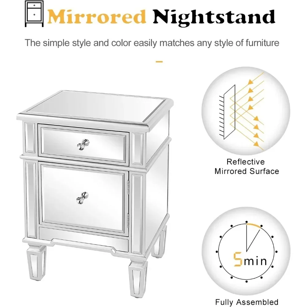 Mesas de cabeceira Mesas laterais espelhadas Mesa final de vidro com gaveta para quarto