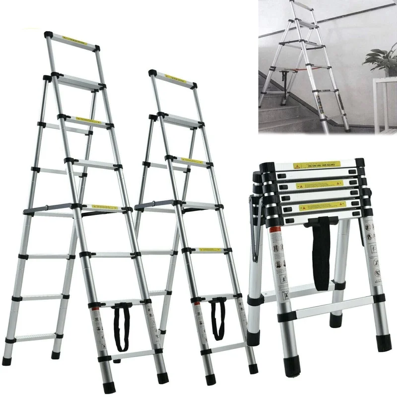 lucn 4+5 5+6 6+7 Steps Aluminum Telescoping Ladder, A-Frame Folding Ladder Lightweight Portable Step Stool for Home Attic Loft