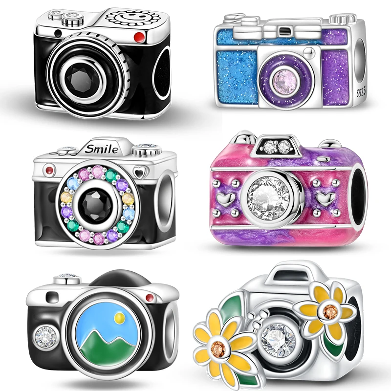 925 Sterling Silver Camera Pendant Charm Fashion Travel Series Beads Fit Women's Bracelet DIY Jewelry Gifts