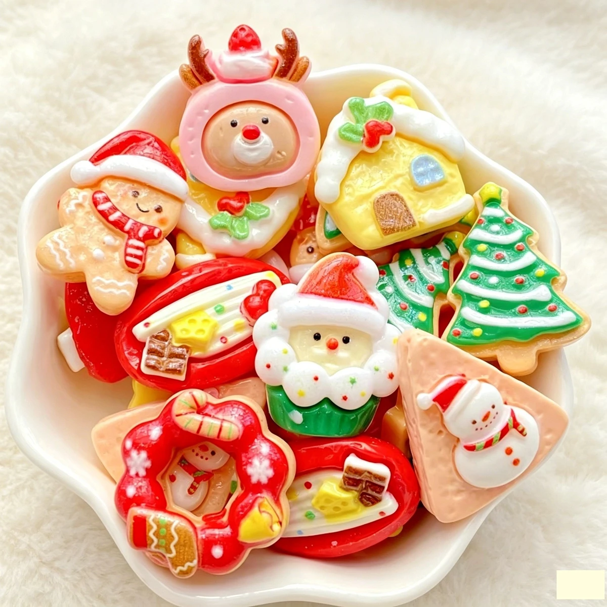 12Pcs New Resin Christmas Snowman, Cookie Man，Tree Series Flat Back Scrapbooking DIY Jewelry Craft Decoration Accessories