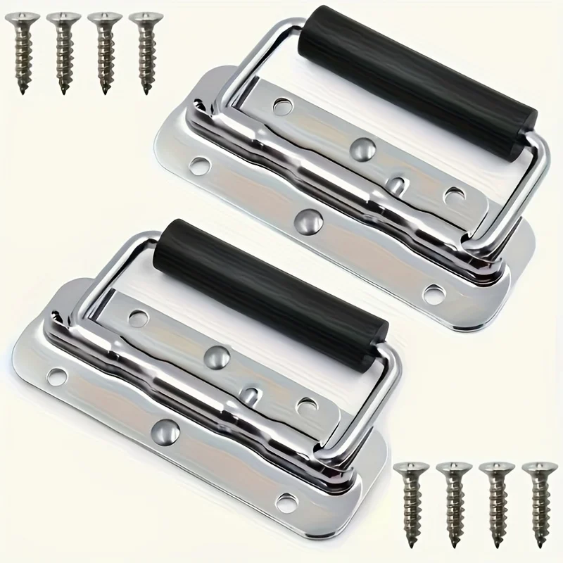 2Toolbox Handle Set，Cast Iron Spring Handle，Foldable Industrial Handle，Non-slip Rubber Grip，Polished Surface - Multi-purpose Alt
