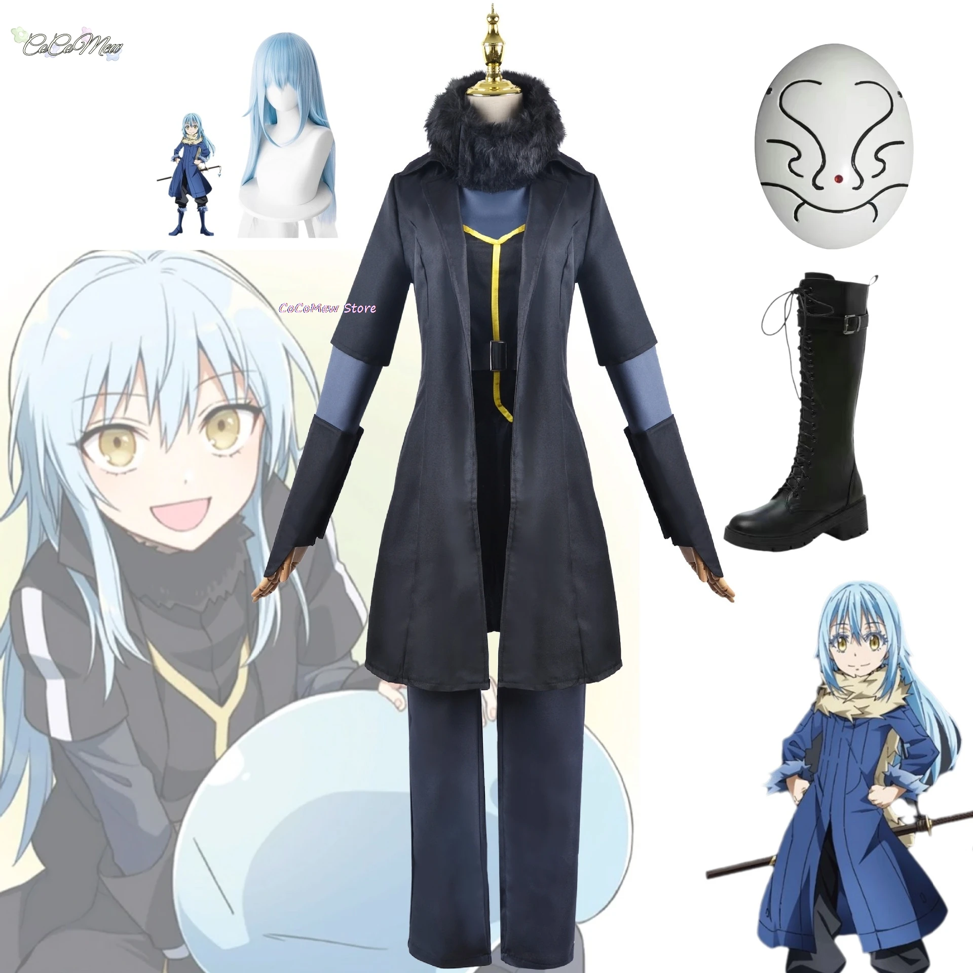 ชุดคอสเพลย์อนิเมะ rimuru tempest ที่ฉันได้กลับชาติมาเกิดเป็นเครื่องแต่งกายสไลม์ชุดฮาโลวีนชุดหน้ากากเทรนช์วิก