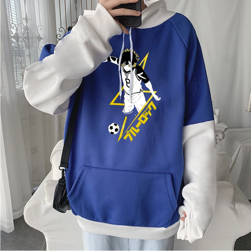 Anime Blue Lock Meguru Bachira Hoodies Patchwork Soccer Manga Printed Streetwear Oversized Fall Winter Warm Men Women Sweatshirt