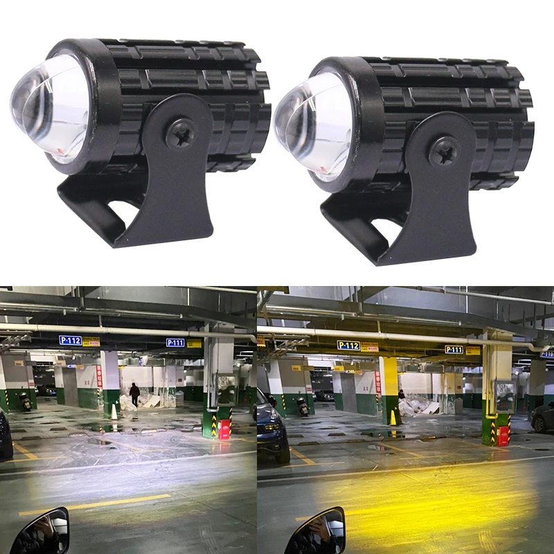 Motorcycle Auxiliary LED Headlights Long Range Lamp 12-80V Dual Color High/Low/Flash Beam Moto Spotlight Additional Fog Lights