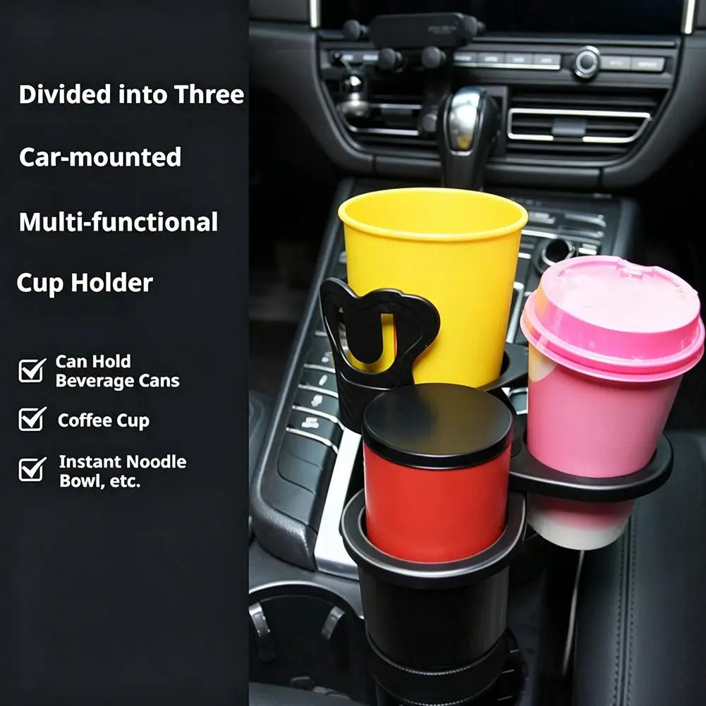 3 In 1 Car Cup Holder Center Console Expander 360 Rotating Multi Functional Beverage Rack Built In Navigation Compass ABS