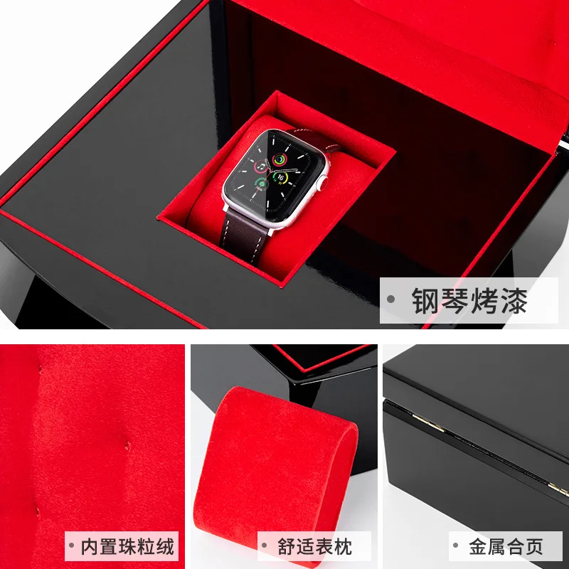 

Luxury Black Red Watch Box Handmade Wooden Lacquer Watch Storage Boxes Ring Jewelry Organizer Display Cabinet Decoration Gifts
