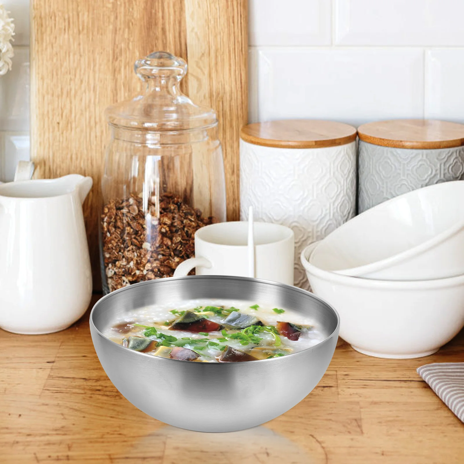 

4pcs Stainless Steel Fruit Serving Household Kitchen Food Container Large Soup Noodle Bowl For Home Restaurant Use