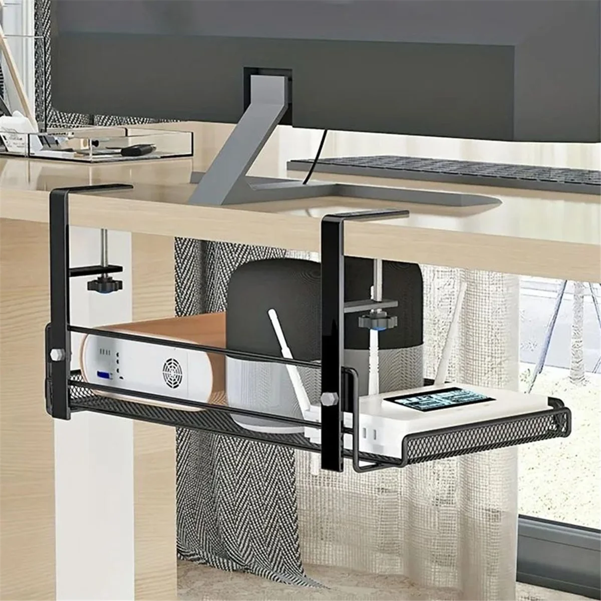 Under Desk Cable Management Tray, Workstation Storage, Metal Cable Tray Basket,Standing Desk for Office and Home Style 2JAS