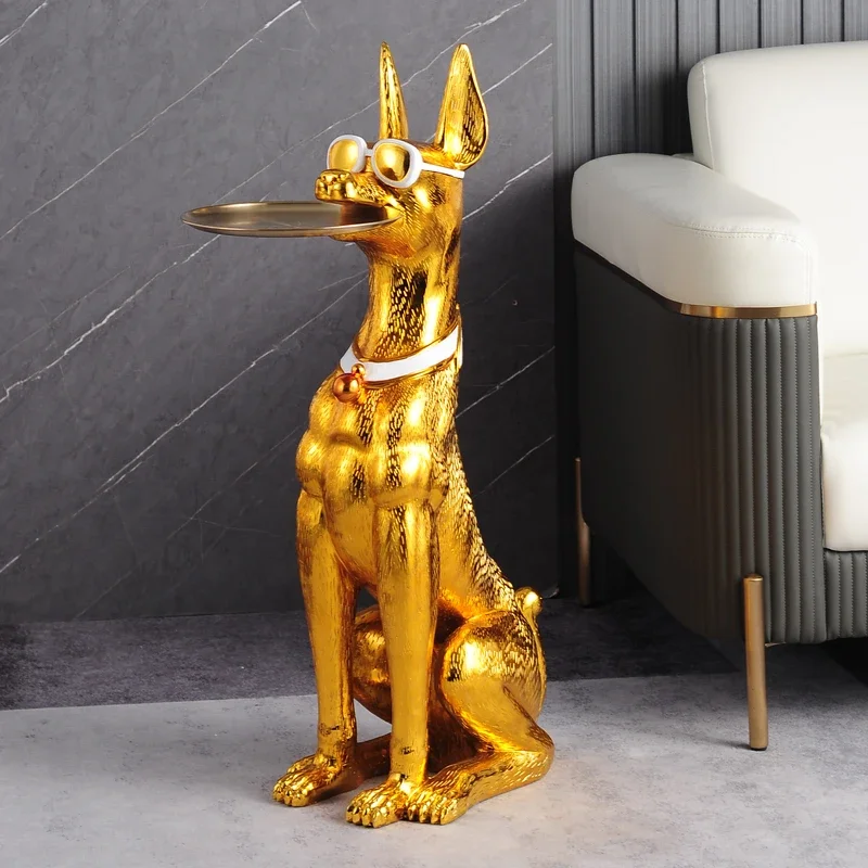 oo-Electroplated Doberman Statue Dog Sculpture Modern Art Resin Home Living Room Decoration Ornaments Storage Animal Figurines