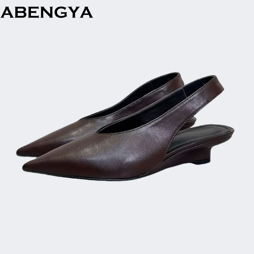 

Real Leather Party Shoes For Women Pumps Point Toe Slingback Loafers Wedge Heel Wedding Shoes Women Sandals 2025