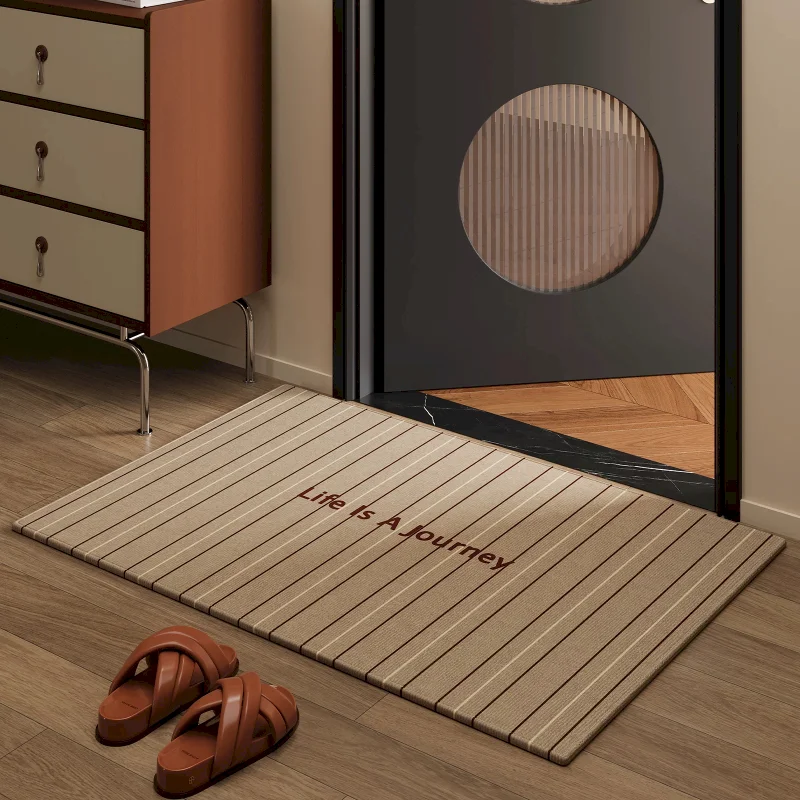 VIKAMA Khaki Stripe Quote Minimalist Area Rug Non Slip Washable Soft Doormat Entryway Kitchen Living Room Bedroom
