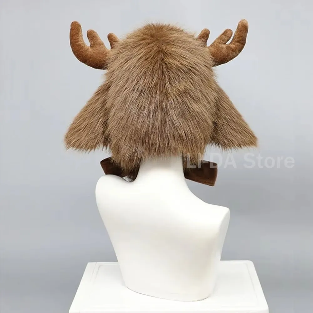 Pullover Style Christmas Elk Hat Teddy Fleece Adjustable Tie Reindeer Antler Hat Warm Fluffy Texture Ear Protection Hat