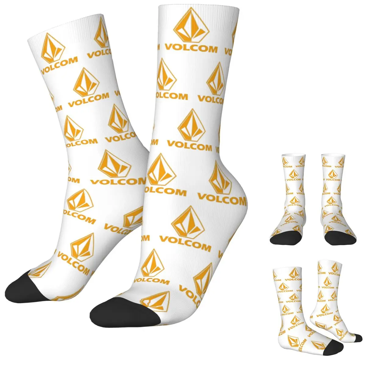 Harajuku Yellow Growth Volcoms Diamond Skateboard Socks Polyester Middle Tube Socks for Unisex Non-slip