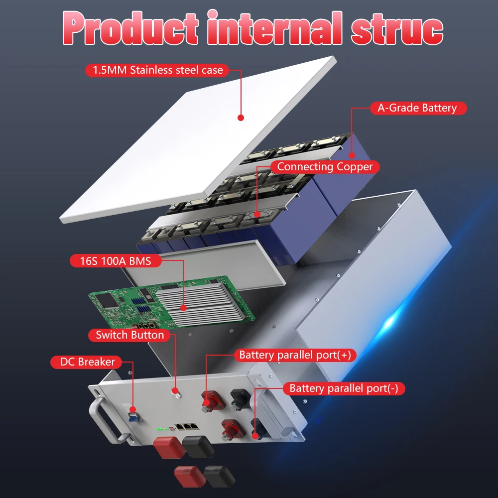 48V 5KW 100Ah LiFePO4 Battery 51.2V 150AH 200AH＞6000 Cycles CAN RS485 Bluetooth 100A BMS -10 year Warranty EU UKR Fast delivery