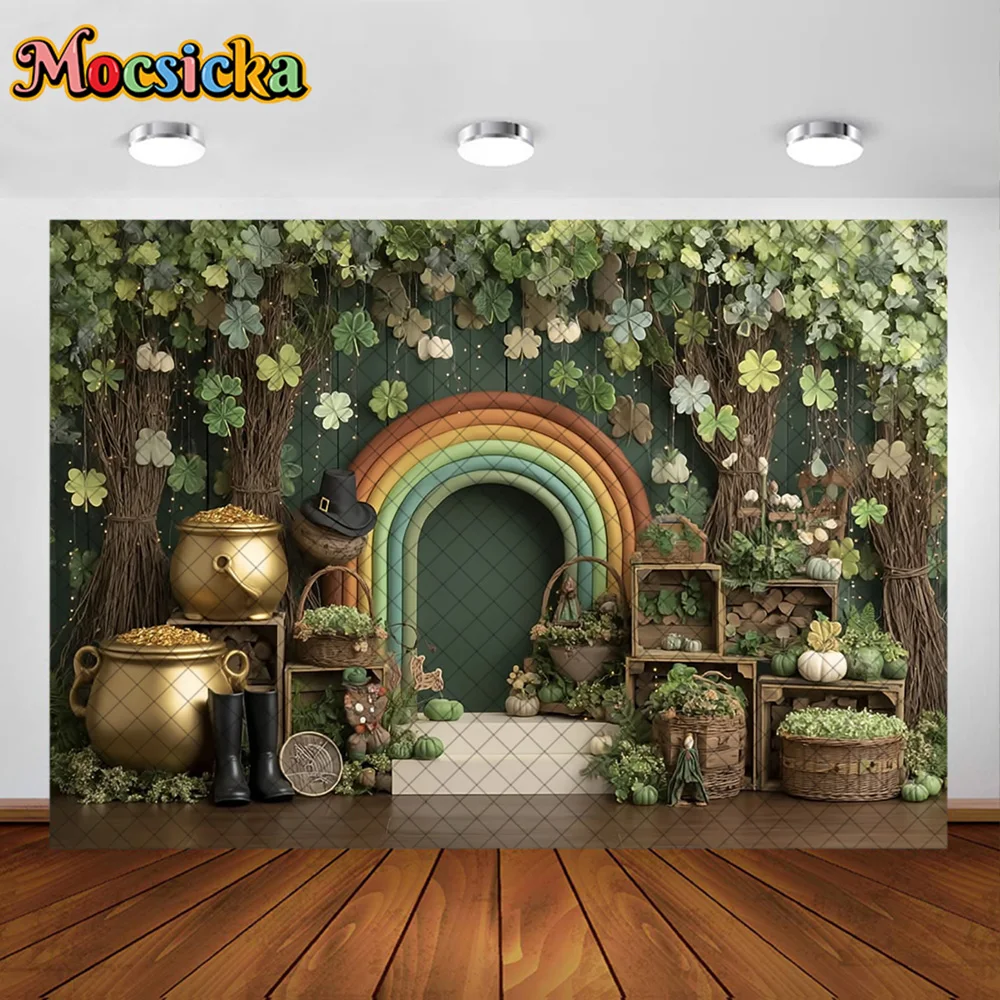Mocsicka Photography Background Lucky Four Leaf Clover Magic Decoration Backdrop Baby Shower Newbron Party Portrait Studio Prop