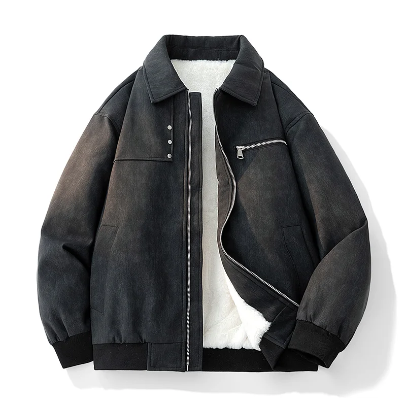 

Мужская утолщенная теплая кожаная куртка большого размера из искусственной кожи в стиле ретро, короткая зимняя уличная куртка, модная повседневная крутая куртка с лацканами
