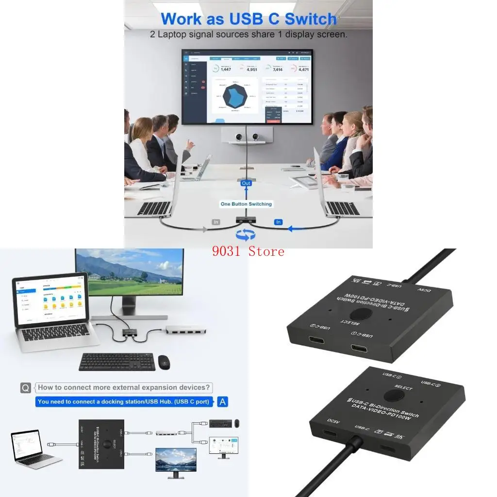 

Double Computer USB C Switcher Type C KVM Switcher With 100W Charging Support