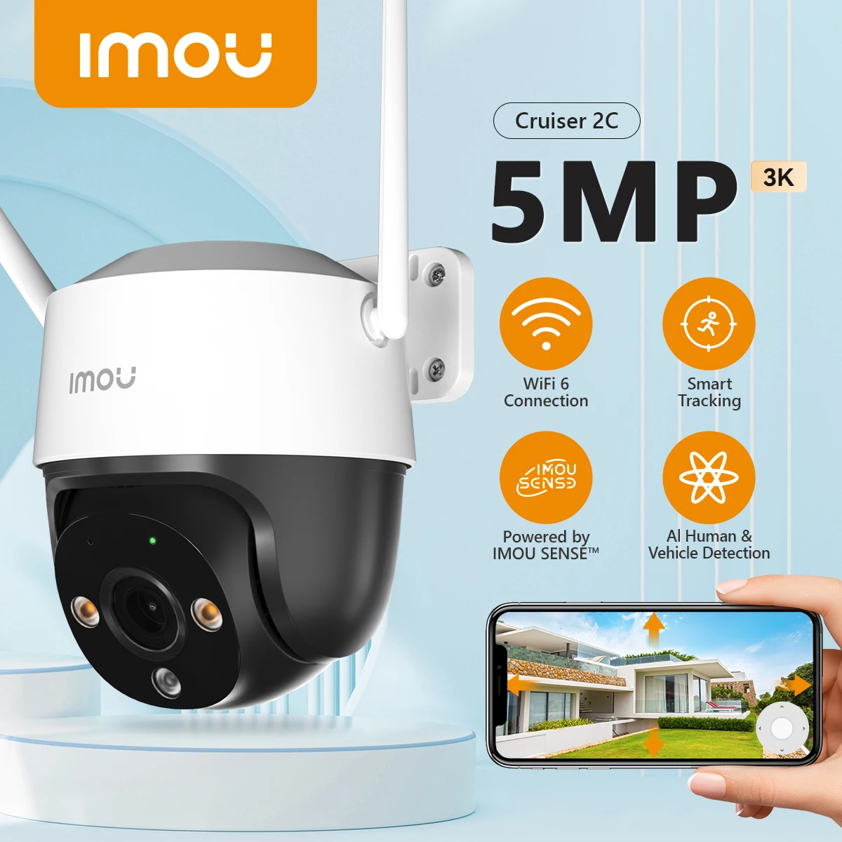 IMOU Cruiser 2C 3K 360º Wifi Camera Outdoor Security Protection AI Human Vehicle Detection CCTV Smart Night Vision Two Way Talk