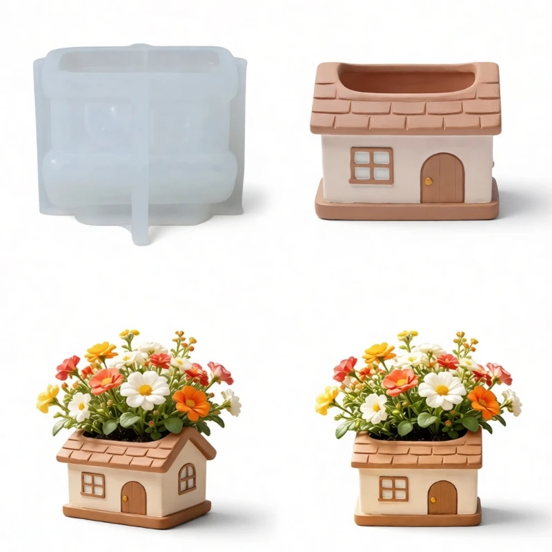 

Small House Planter Silicone Mold Flowerpot Molds Suitable for Concrete Crafts Decorative Candles Cups Gift Making