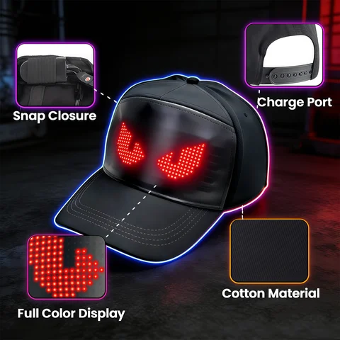 LED Baseball Hat, Bluetooth APP Control Rechargeable LED Caps with Spare Battery for Party Concert Festival