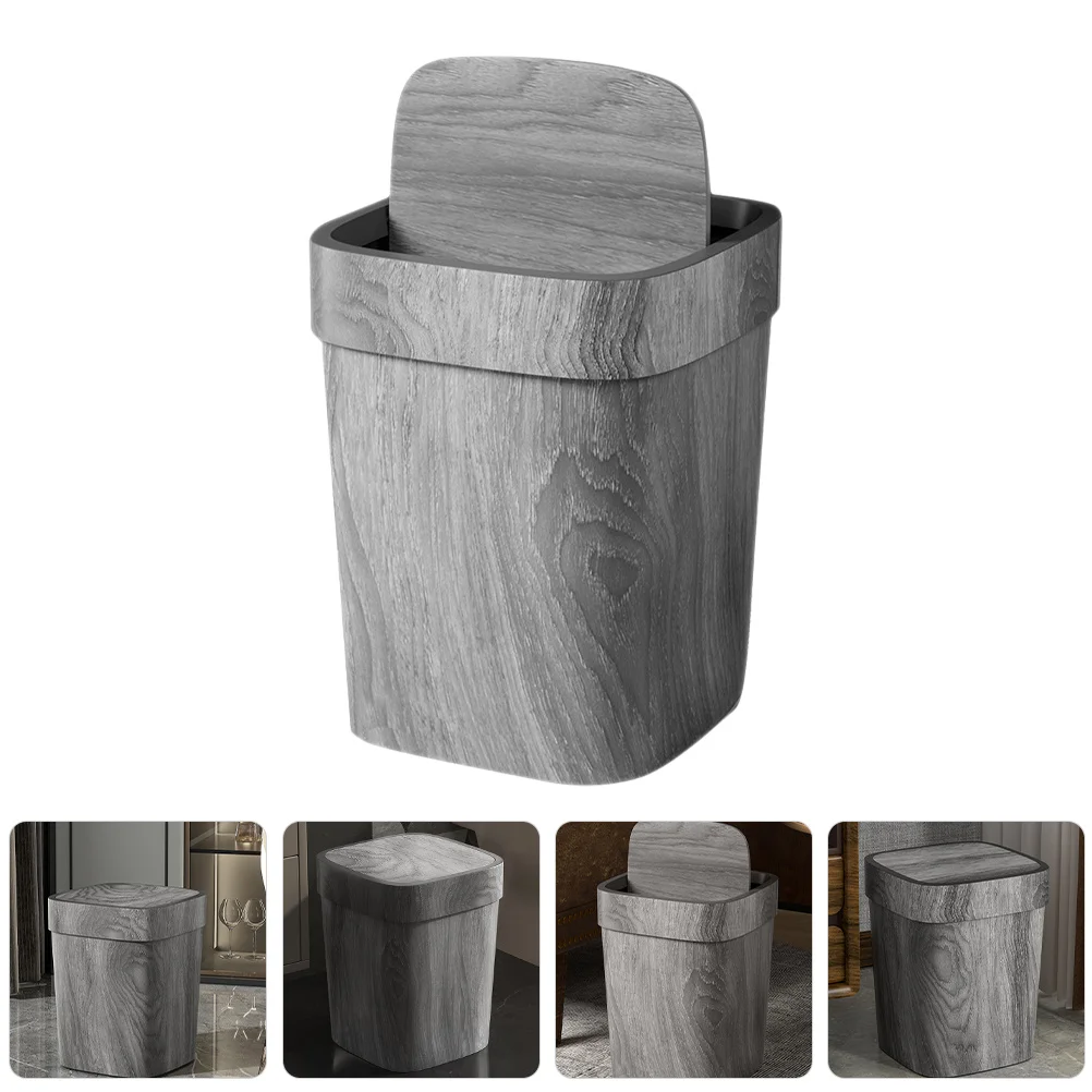 

Retro Creative Wood Grain Swing Lid Trash Can Plastic Home Garbage Bin Medium Size Kitchen Bathroom Waste Bucket