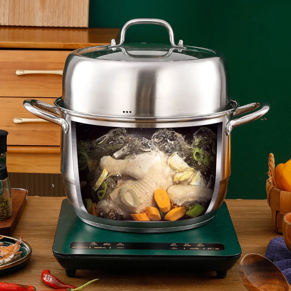 

11inch 3 Tier Stainless Steel with Lid&Handle Steamer Pot Thick Food Steamer for Vegetable Dumpling Stock Sauce Food