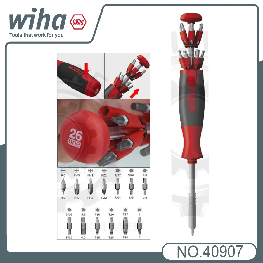 Набор двусторонних отверточных насадок WIHA 40907 из 13 предметов для Phillips, Slotted, Torx, Hex, Pozidriv
