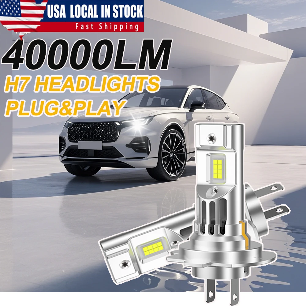 

ROADSUN LED H7 Bulbs 120W 40000LM 6500K White H7 Headlights Fog Bulbs No Adapter Required Plug & Play Pack of 2