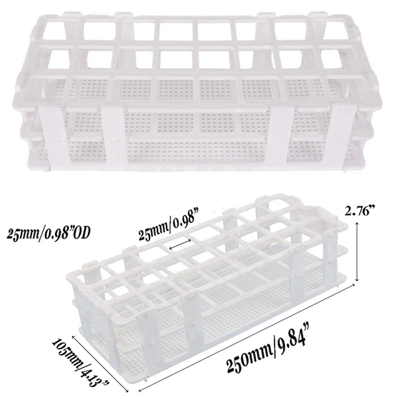 10Pcs Plastic Test Tube Rack 24 Holes Lab Test Tube Rack Holder For 25Mm Test Tubes, Detachable, White