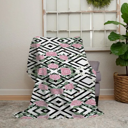 Realhomes Square Themed Rose Illustrative Modern Chenille Sofa Throw