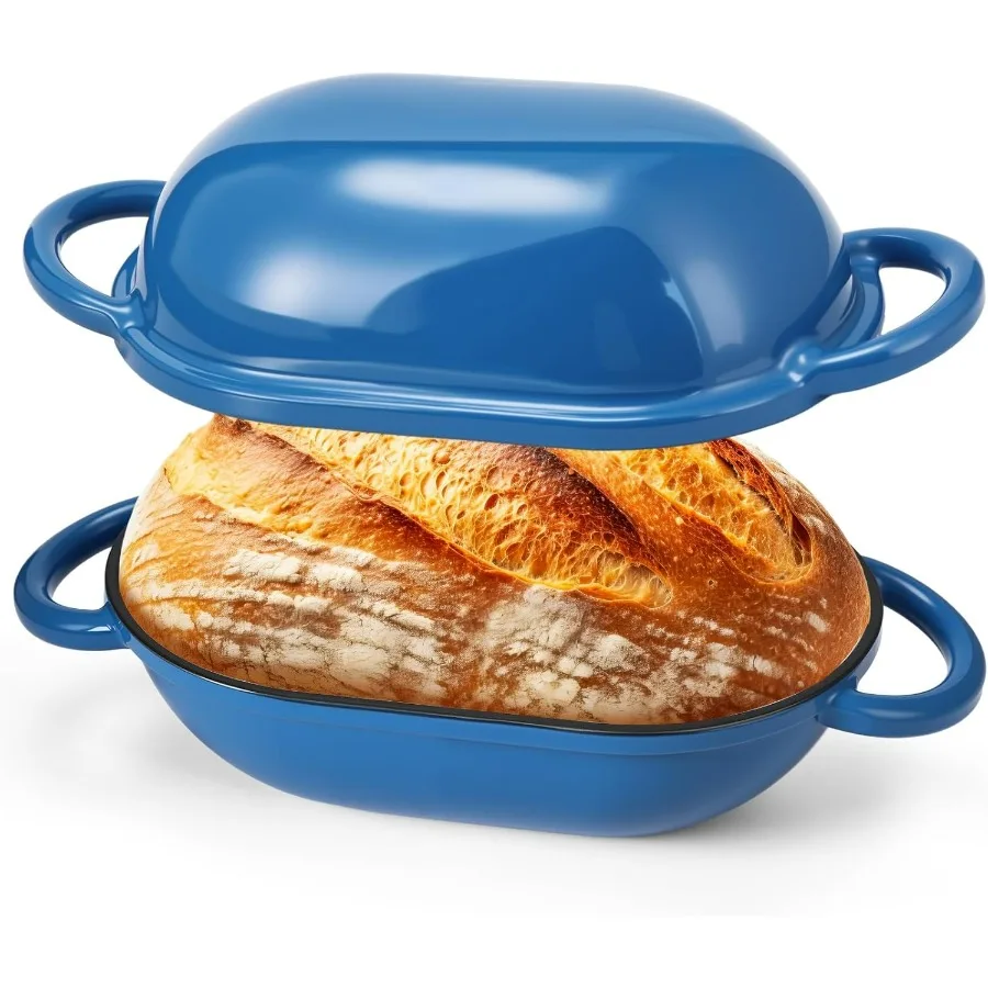 

4QT Эмалированная чугунная голландская духовка с крышкой Форма для хлеба на закваске для выпечки хлеба с антипригарным покрытием Одинарная с петлевыми ручками для