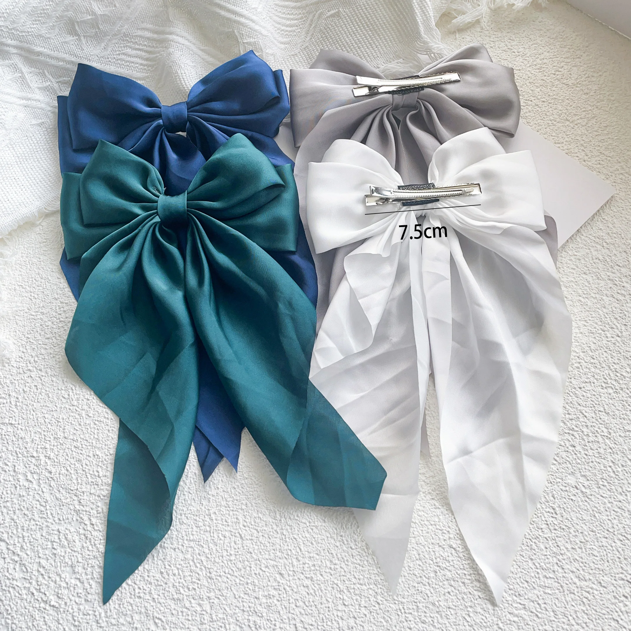 1 Uds. Pinza para el pelo con lazo grande estampado satinado de temperamento elegante Popular en línea preferida de verano para accesorios para el cabello para niñas