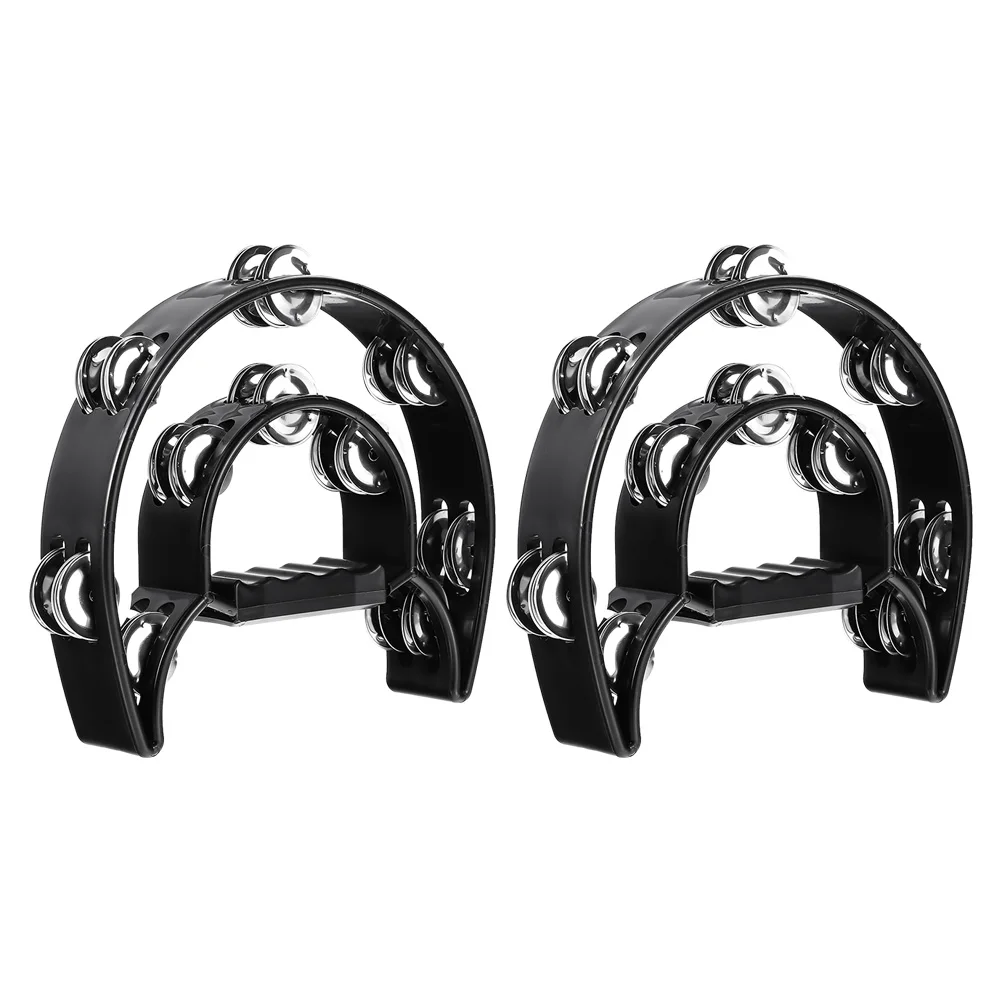 

2 Hand-ring Musical Small Percussion Handheld Tambourines Bell Shaker Bells Black