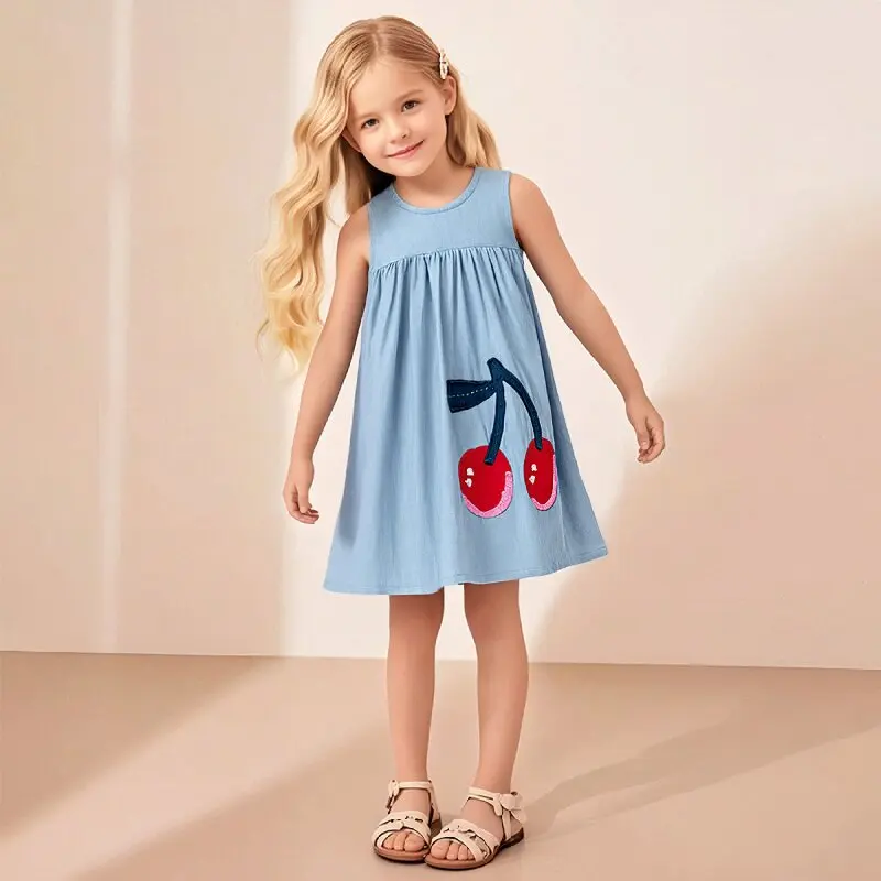 

Little maven Children's Clothing Summer Baby Girls Sleeveless Dress Kids Clothes Vest Dress Fruit Cherry Girls Denim Dresses
